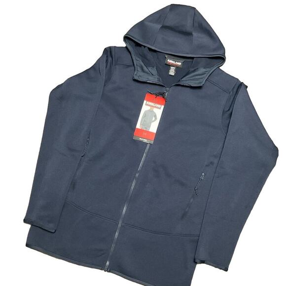 Kirkland Signature Men’s Jacket Hooded Fleece Navy Blue Size Medium NWT - Picture 1 of 10